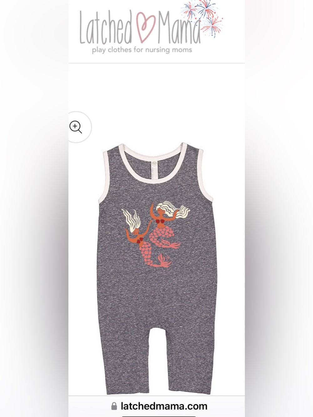 Latched Mama Gray Knit Sleeveless Romper with Coral Mermaid